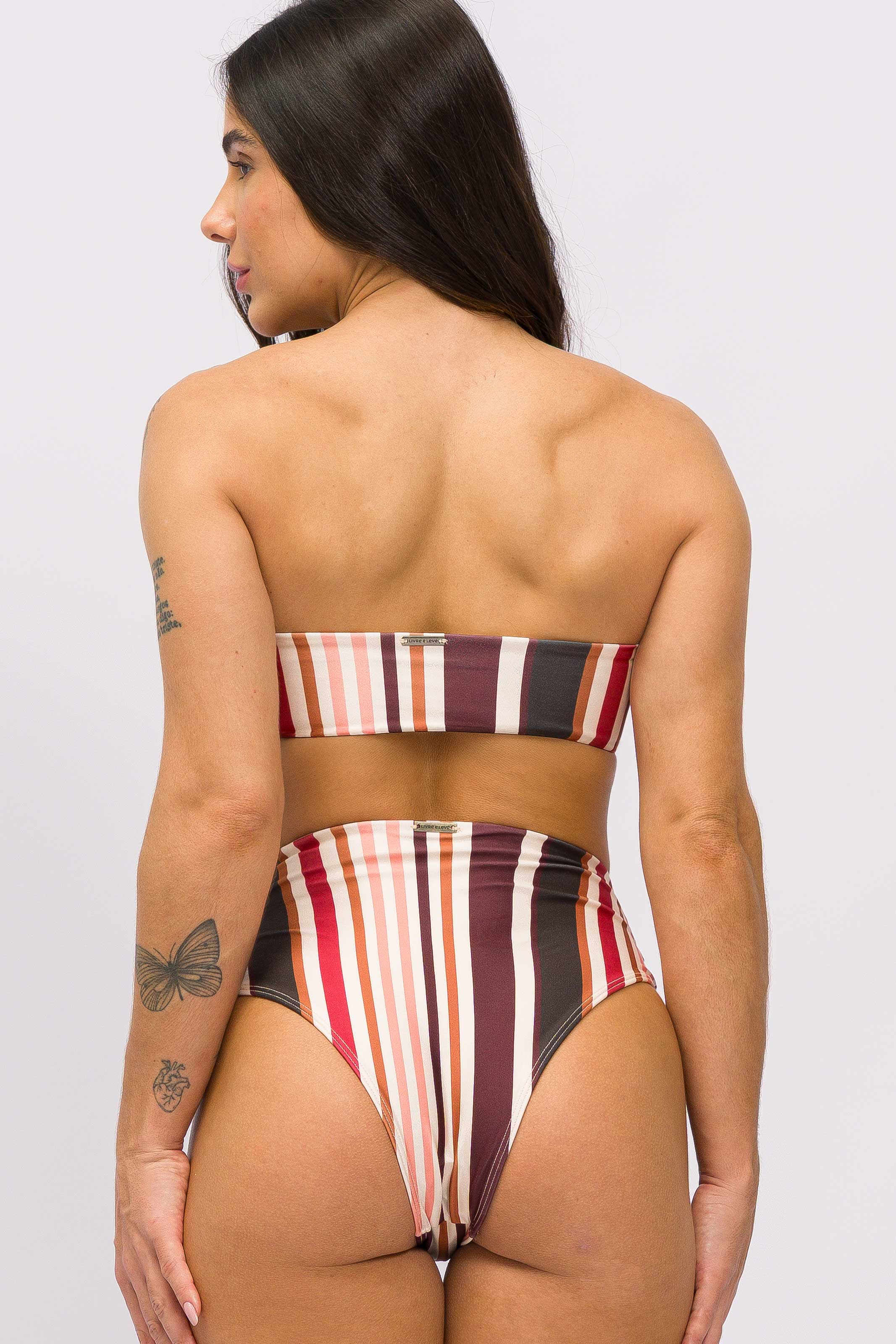 Biquíni Faixa Dupla Face e Calcinha Hot Pants Listrado Marrom - Image 3