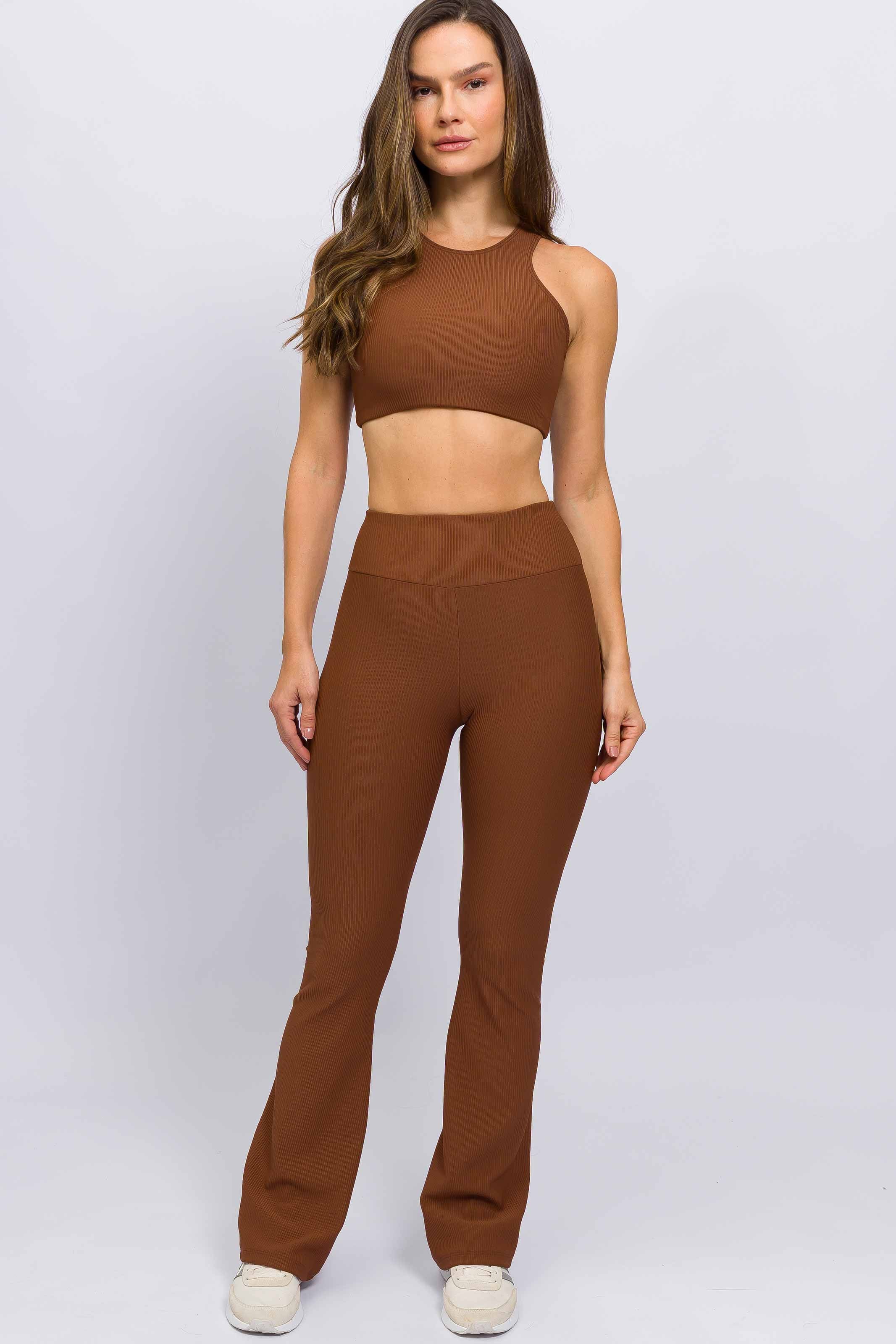 Calça Flare Canelada Marrom - Image 5