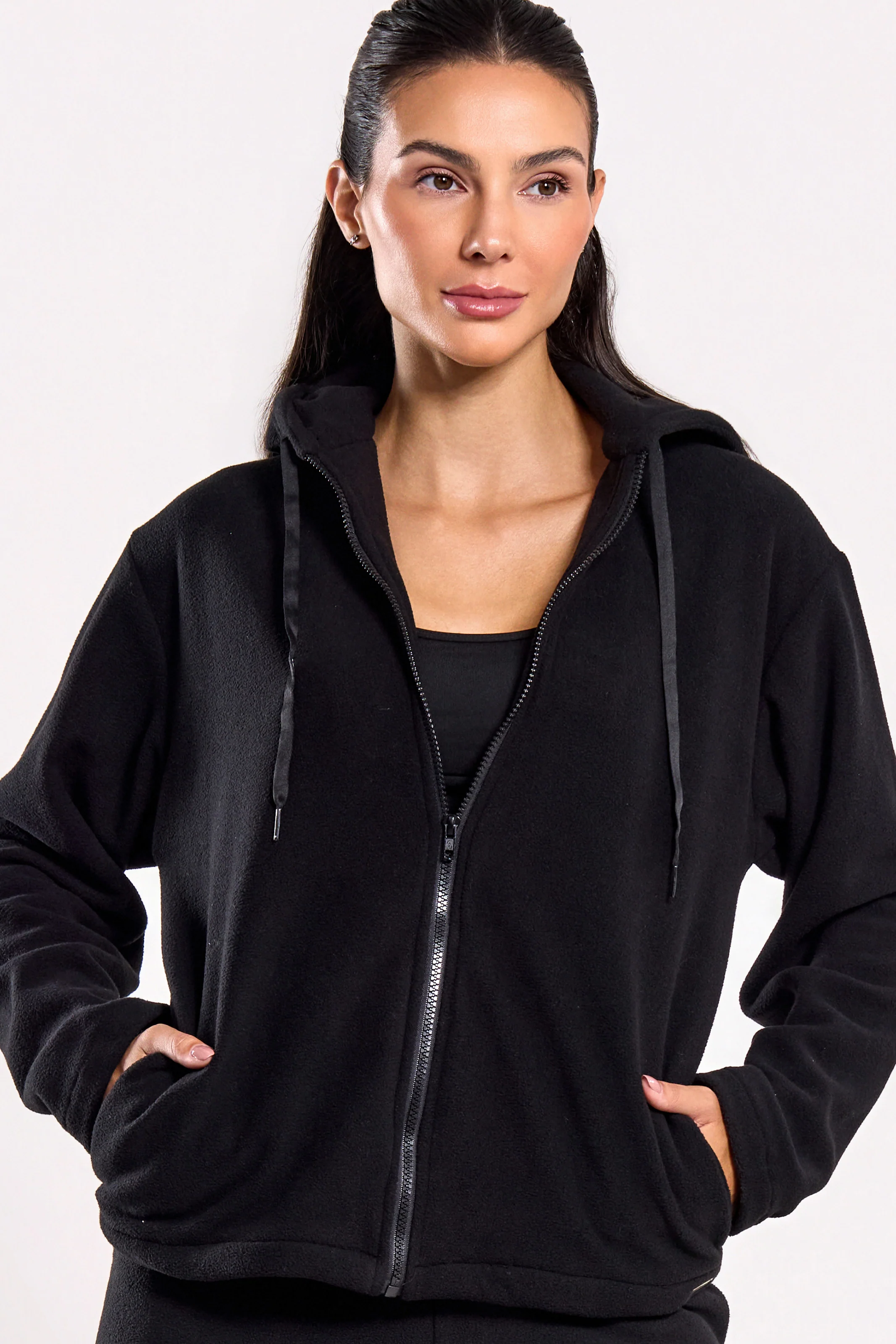 Casaco Térmico de Fleece com Zíper Preto