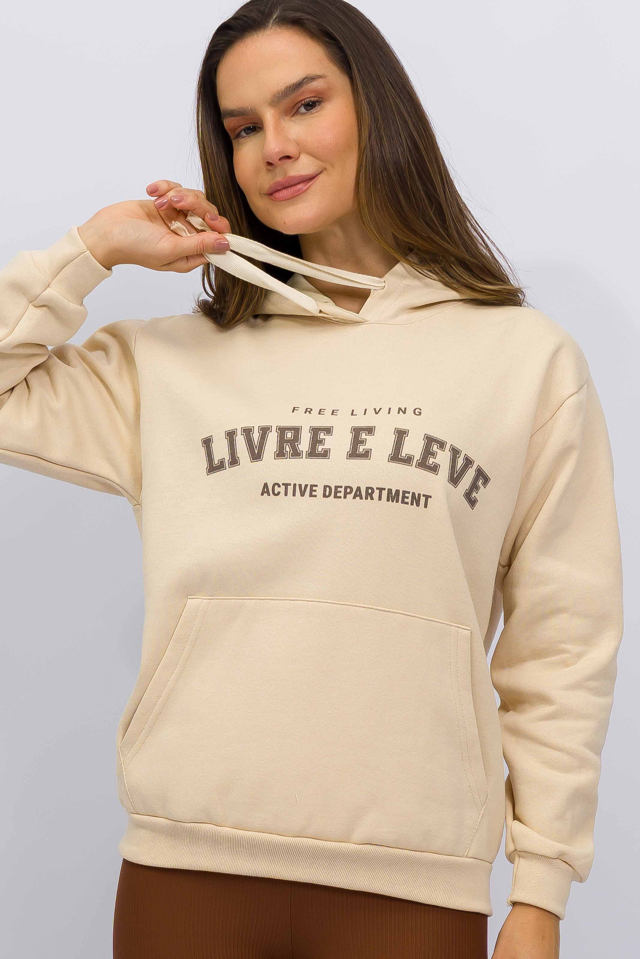Casaco de Moletom Canguru Free Living Bege