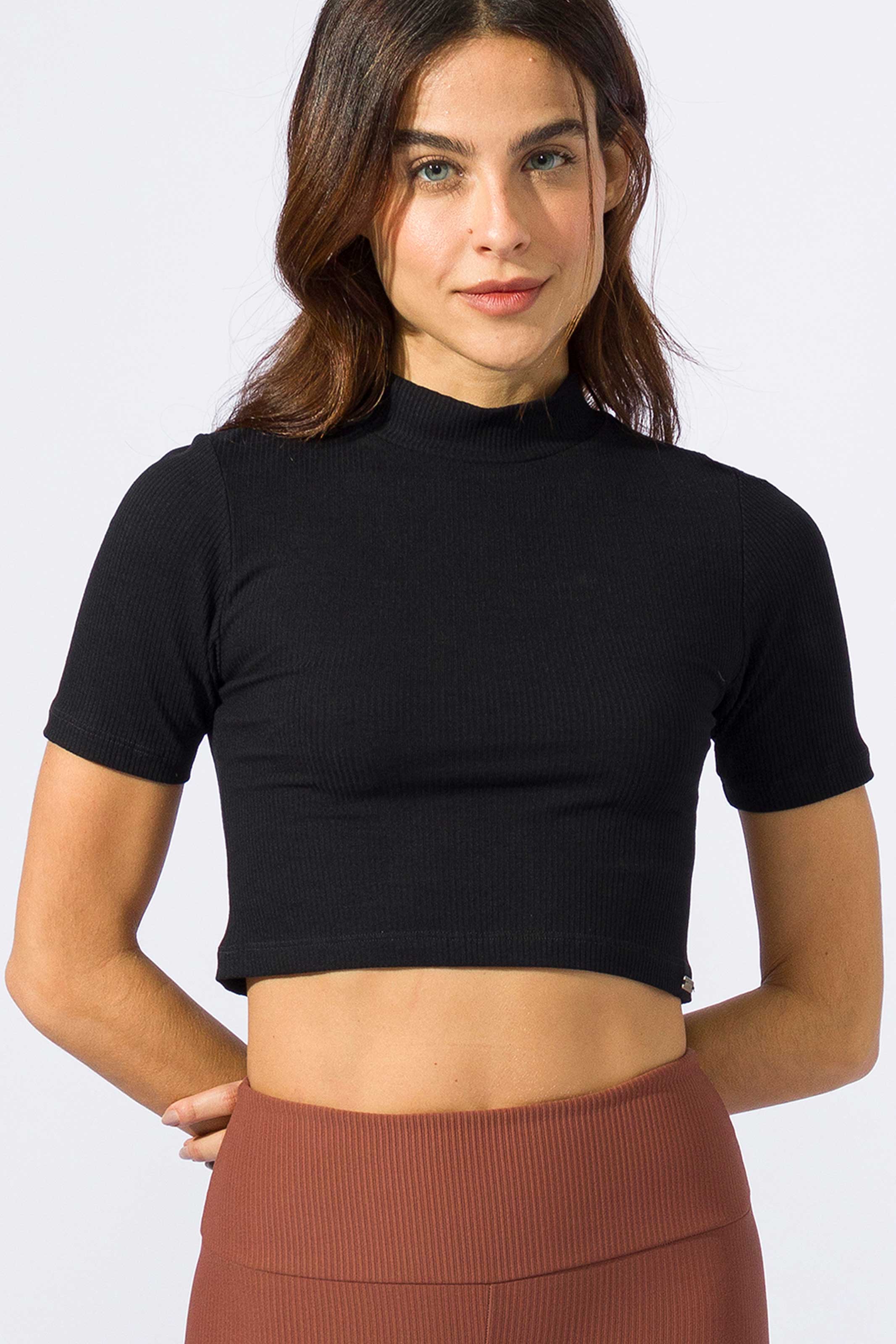 Cropped Canelado com Gola Alta Preto - Image 4