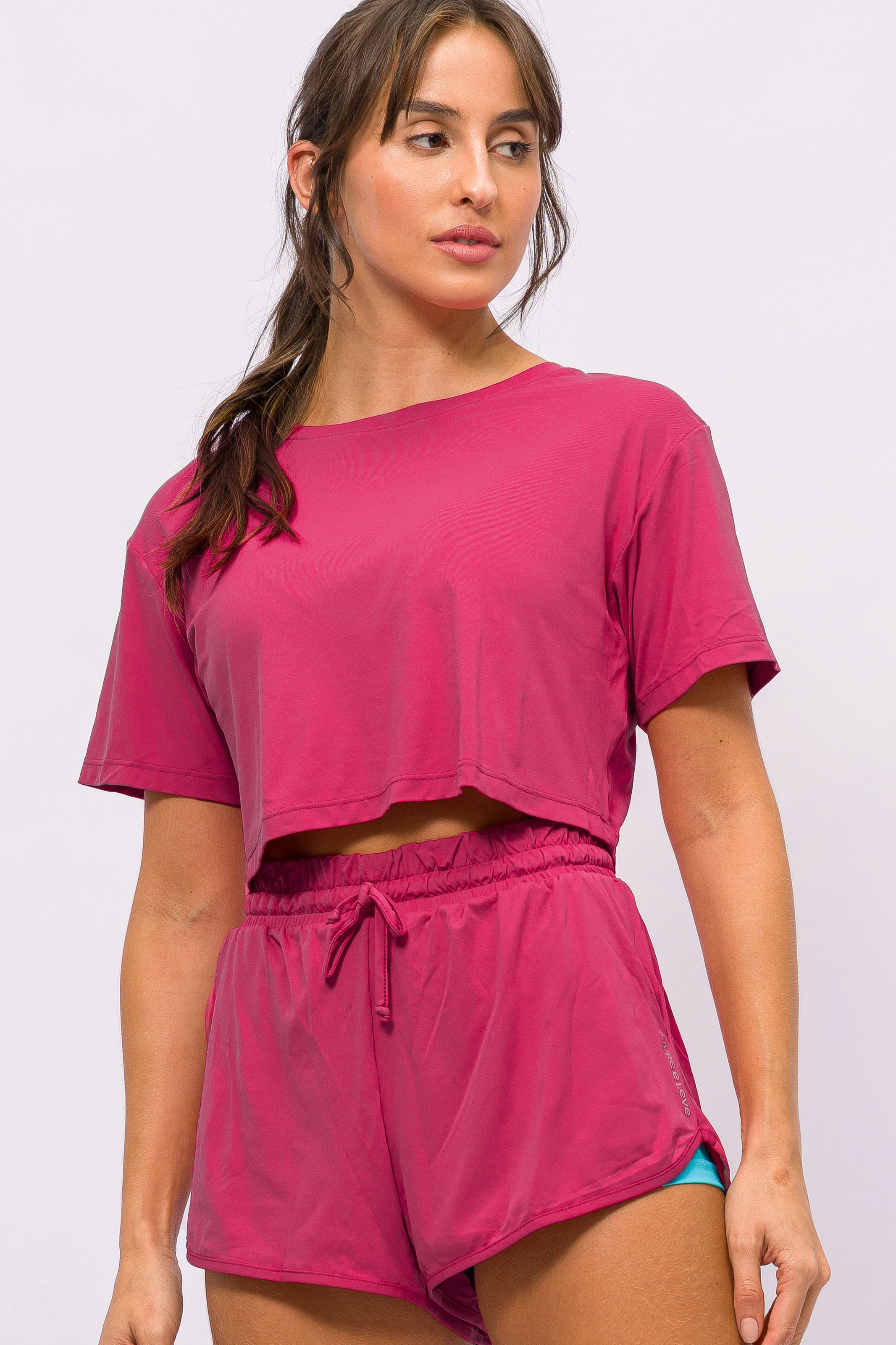 Cropped T-Shirt de Poliamida Rosa - Image 5